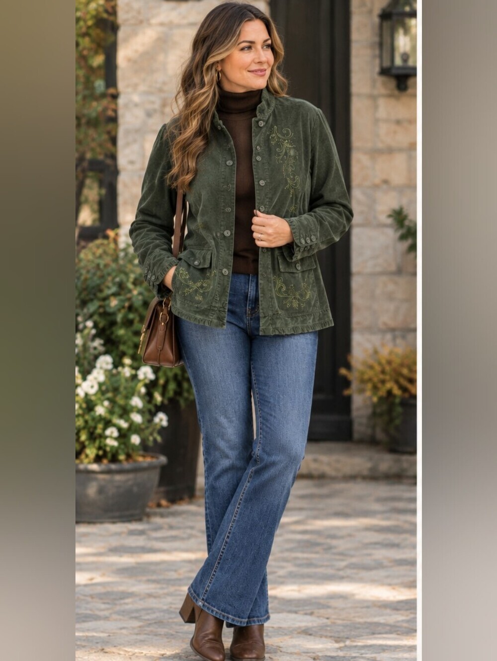 Forest Green Heritage Floral Embroidered Corduroy Jacket
